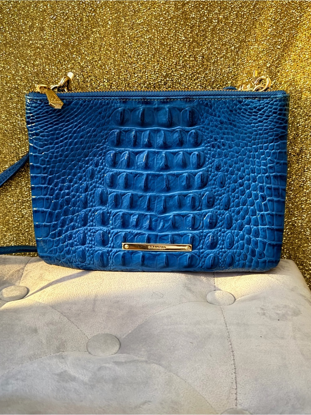 Brahmin Royal Blue Croc-Embossed Leather Crossbody